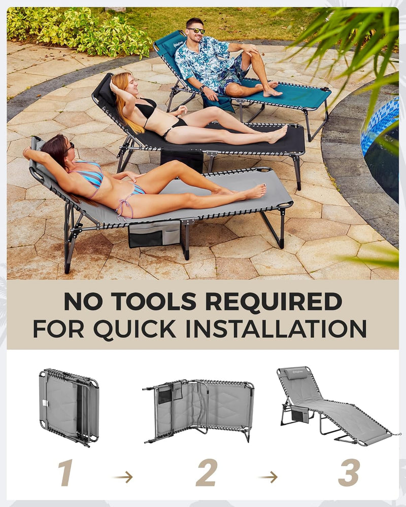 Sun Lounger with 5-Position Adjustable Backrest 180KG
