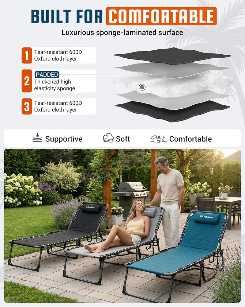 Sun Lounger with 5-Position Adjustable Backrest 180KG