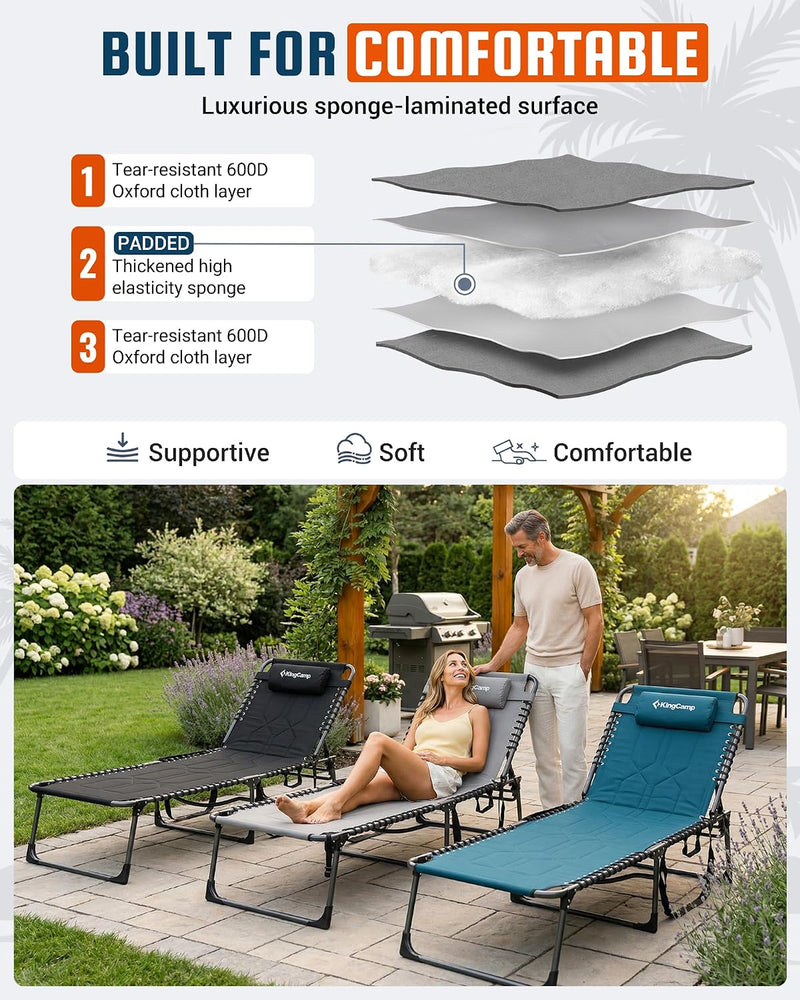Sun Lounger with 5-Position Adjustable Backrest 180KG