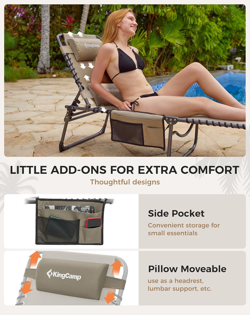 Sun Lounger with 5-Position Adjustable Backrest 180KG