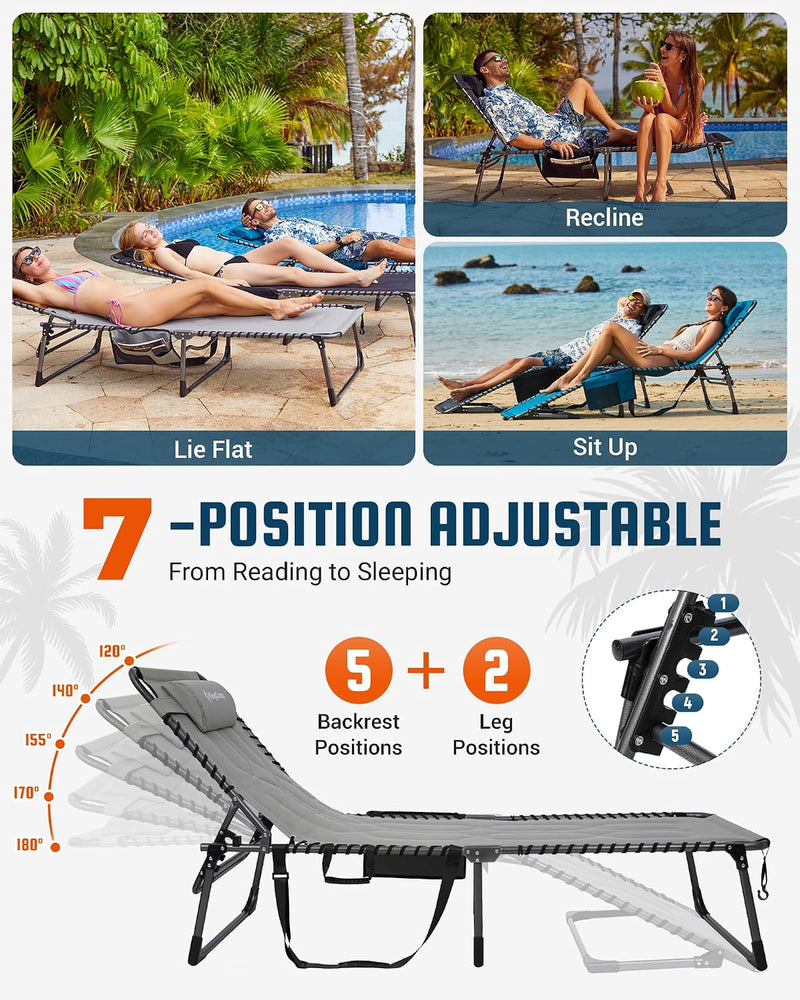 Sun Lounger with 5-Position Adjustable Backrest 180KG