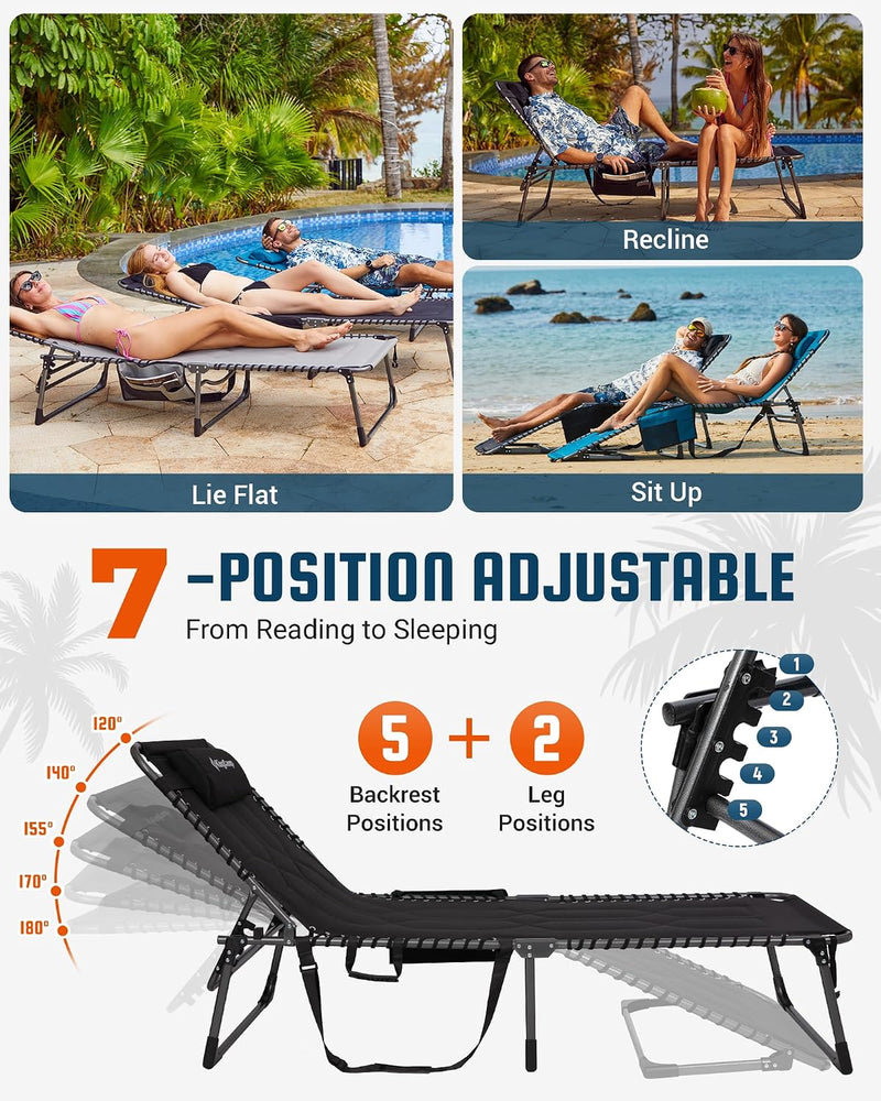 Sun Lounger with 5-Position Adjustable Backrest 180KG