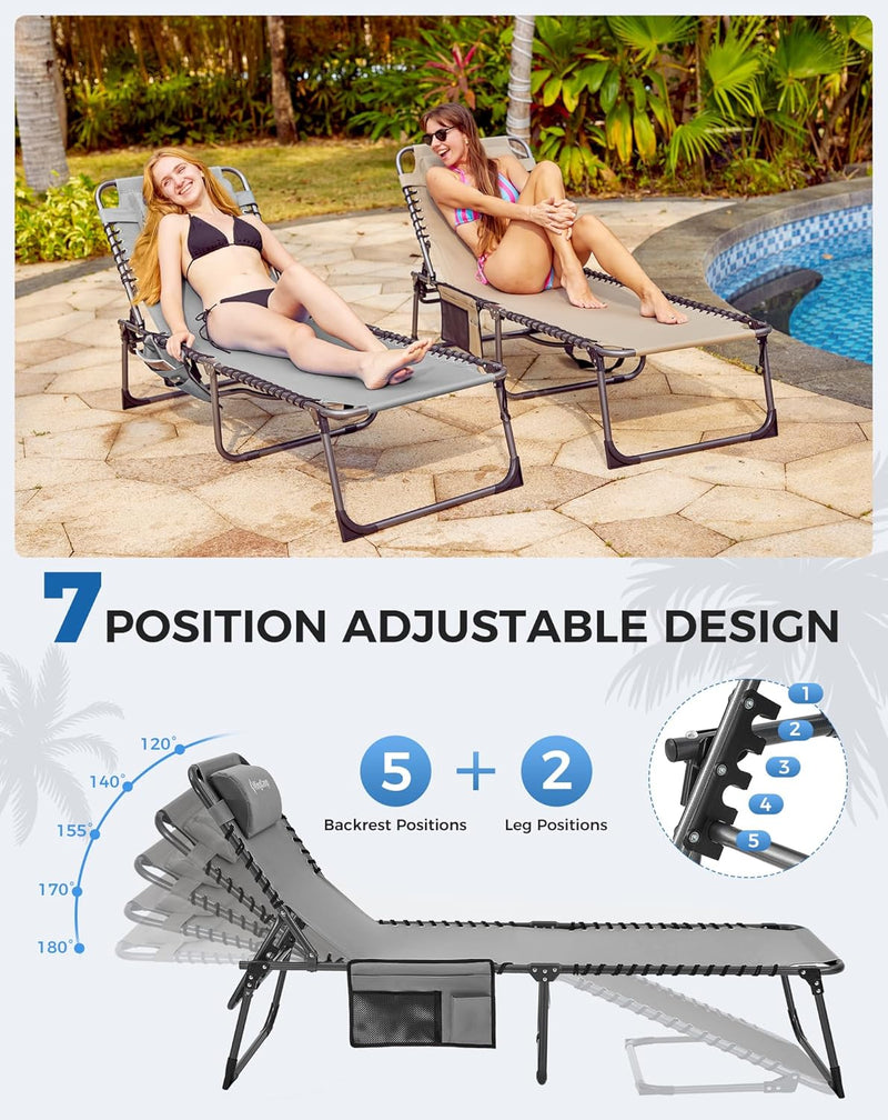 Sun Lounger with 5-Position Adjustable Backrest 180KG