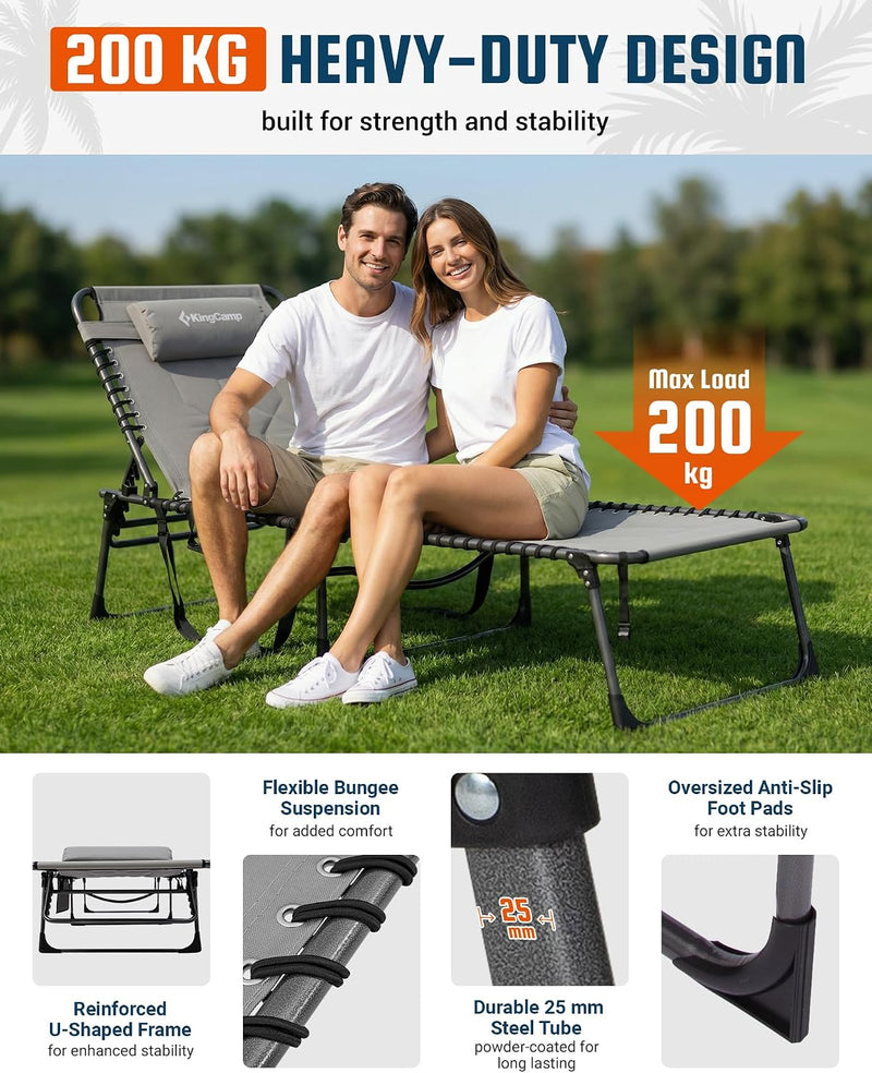 Sun Lounger with 5-Position Adjustable Backrest 180KG