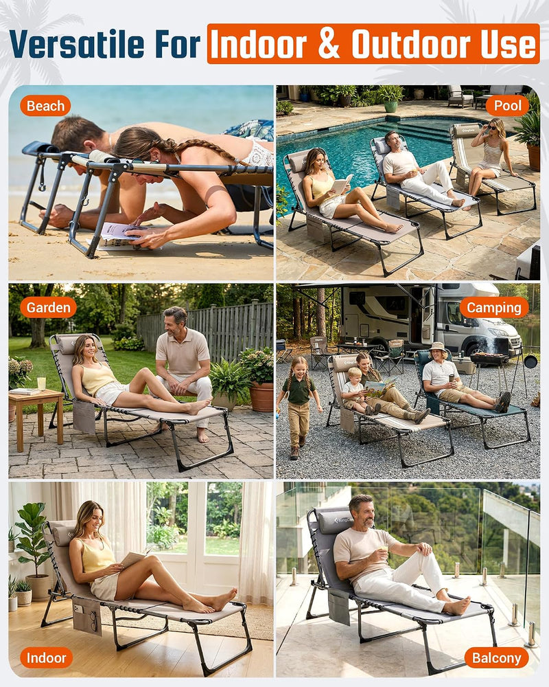 Sun Lounger with 5-Position Adjustable Backrest 180KG