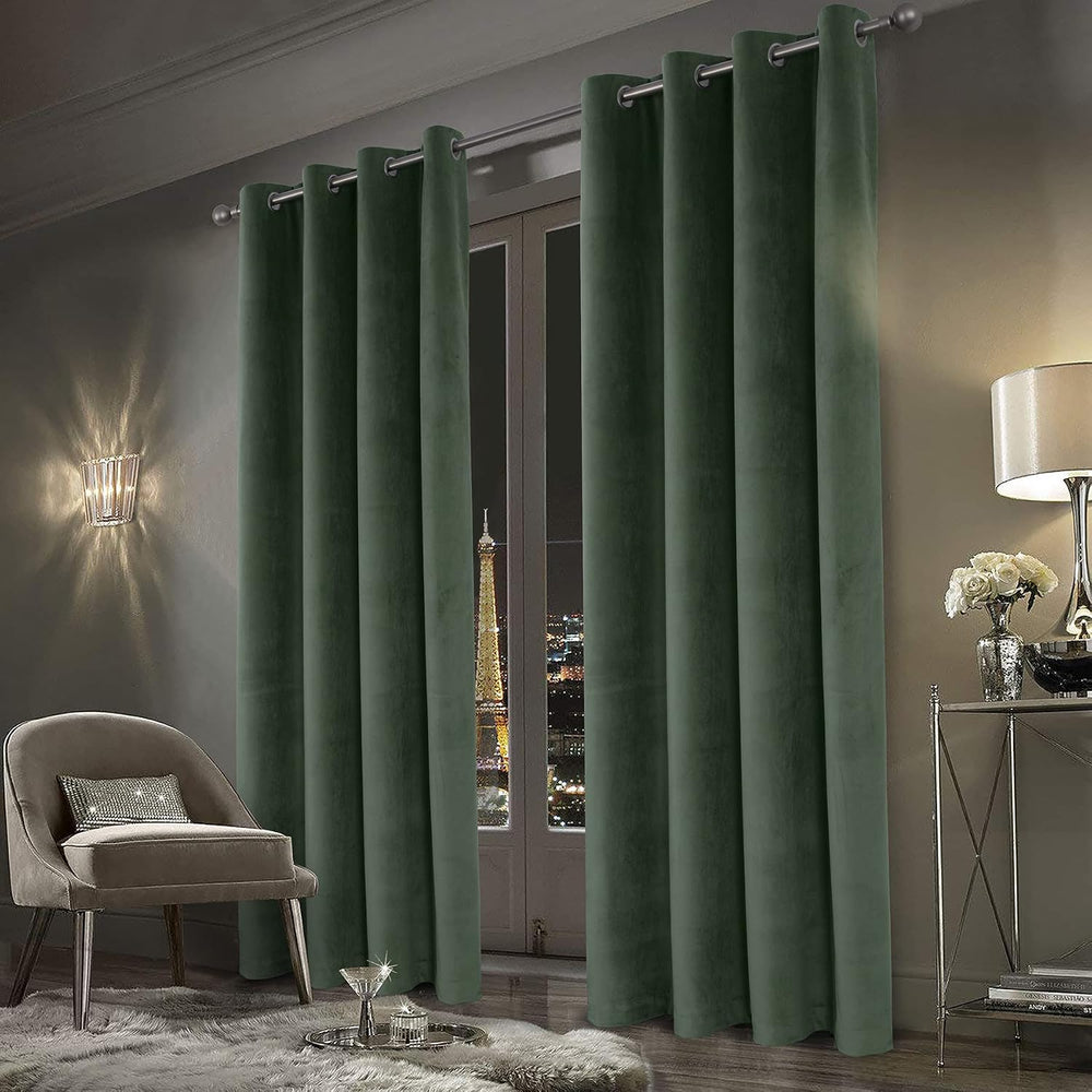 Super Soft Velvet Curtains Sage 100% Blackout