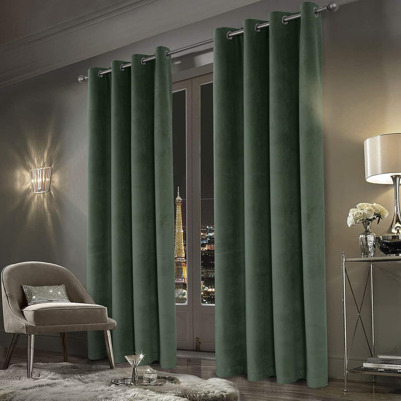 Super Soft Velvet Curtains Sage 100% Blackout