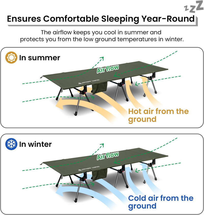 Supranubis Camping Cot Height Adjustable with Leg Extenders
