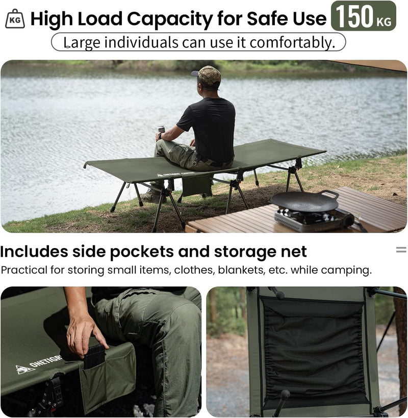 Supranubis Camping Cot Height Adjustable with Leg Extenders