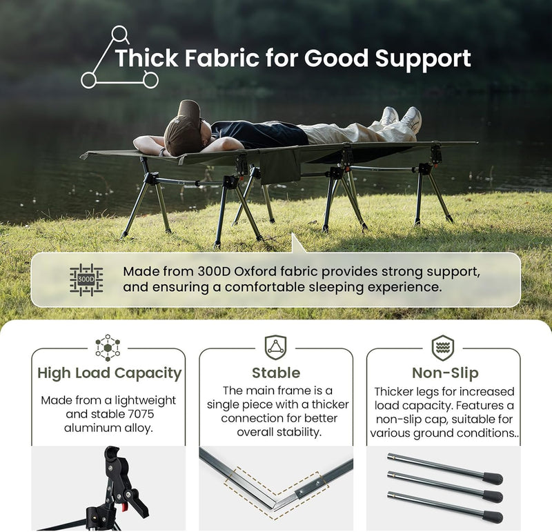 Supranubis Camping Cot Height Adjustable with Leg Extenders