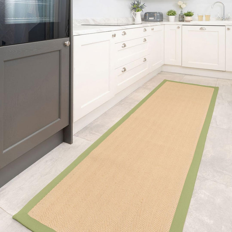 Sustainable Cotton Border Herringbone Natural Jute Area Rug