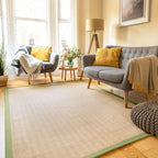 Sustainable Cotton Border Herringbone Natural Jute Area Rug