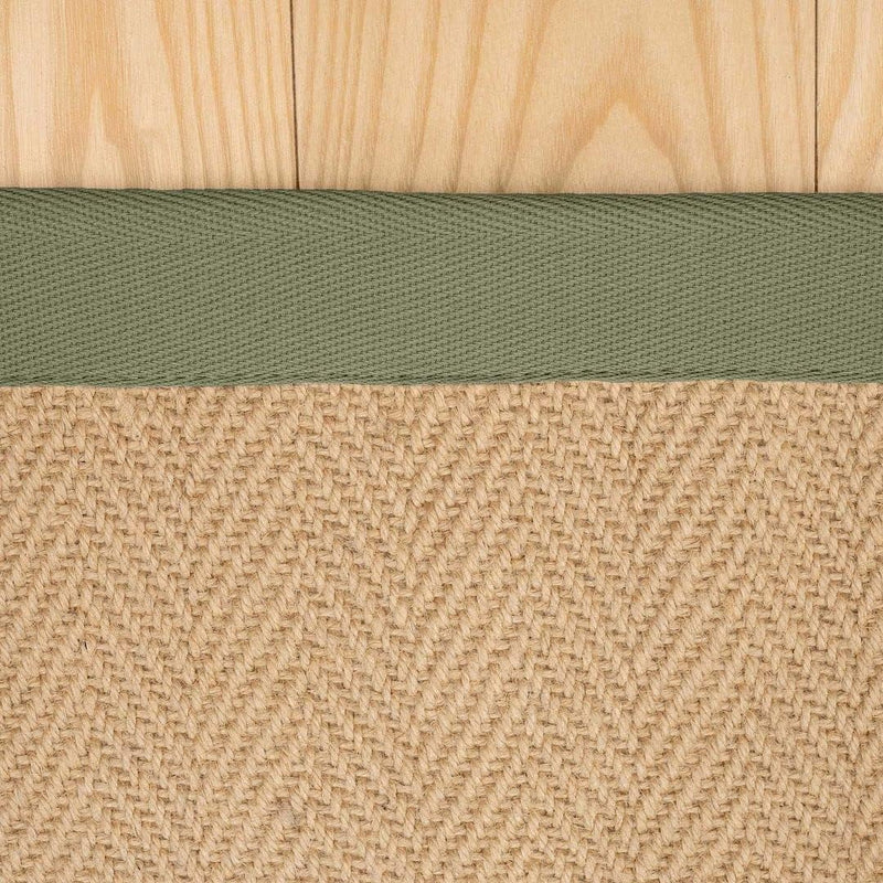 Sustainable Cotton Border Herringbone Natural Jute Area Rug