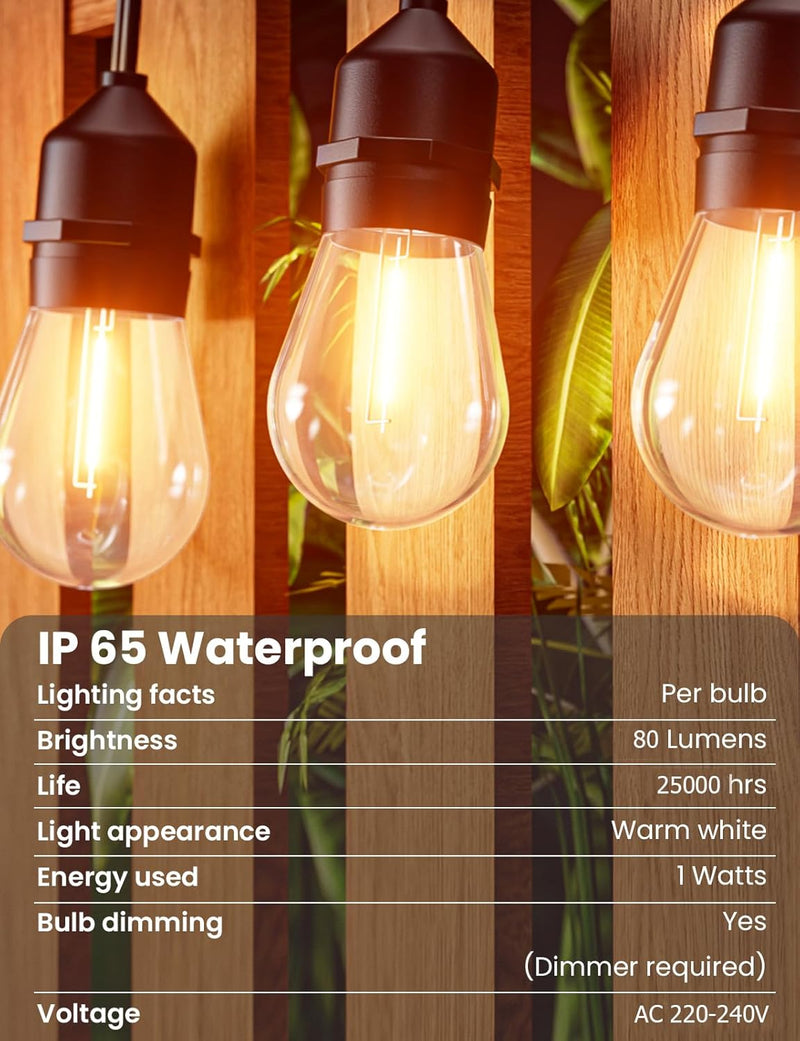 S14 Festoon Lights Outdoor 38m- Waterproof Connectable String