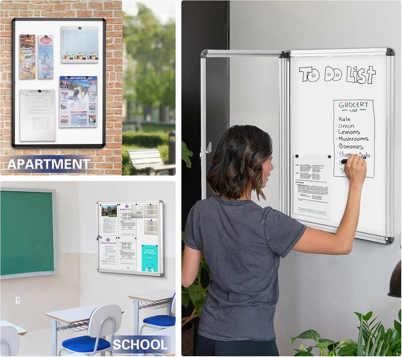 Swancrown Lockable Notice Board 980x720MM Large Magnetic