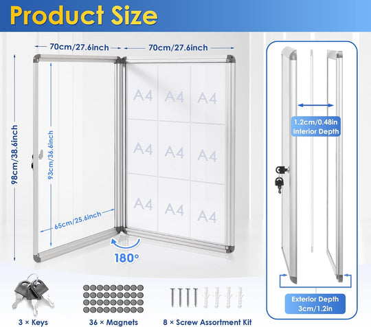 Swancrown Lockable Notice Board 980x720MM Large Magnetic