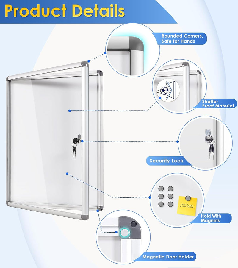 Swancrown Lockable Notice Board 980x720MM Large Magnetic