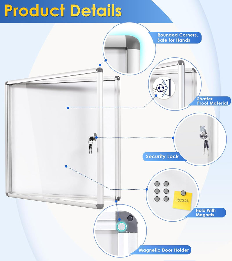 Swancrown Lockable Notice Board 980x720MM Large Magnetic