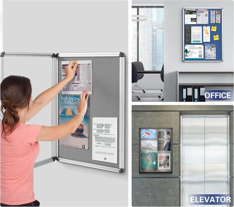 Swancrown Lockable Notice Board 980x720MM Large Magnetic