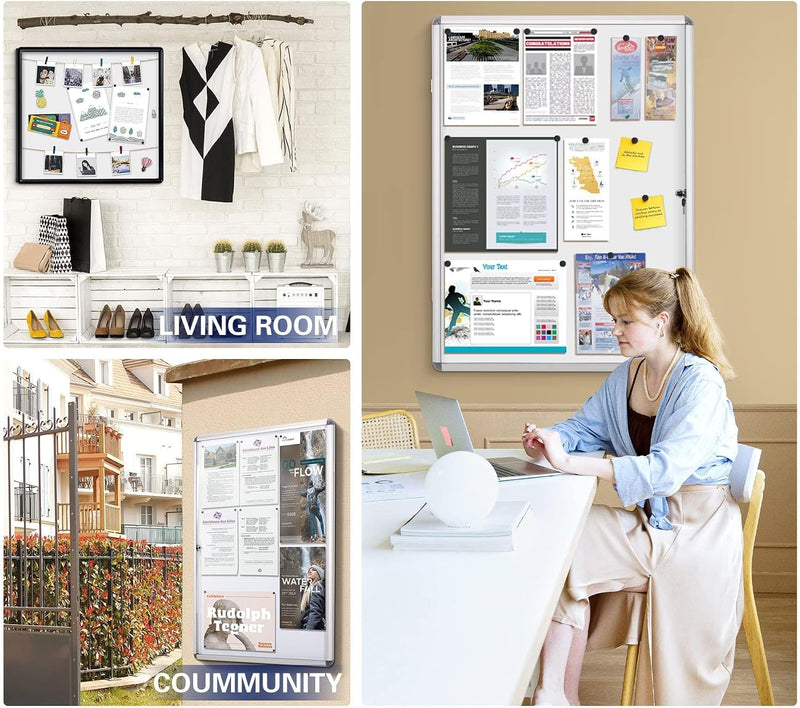 Swancrown Lockable Notice Board 980x720MM Large Magnetic