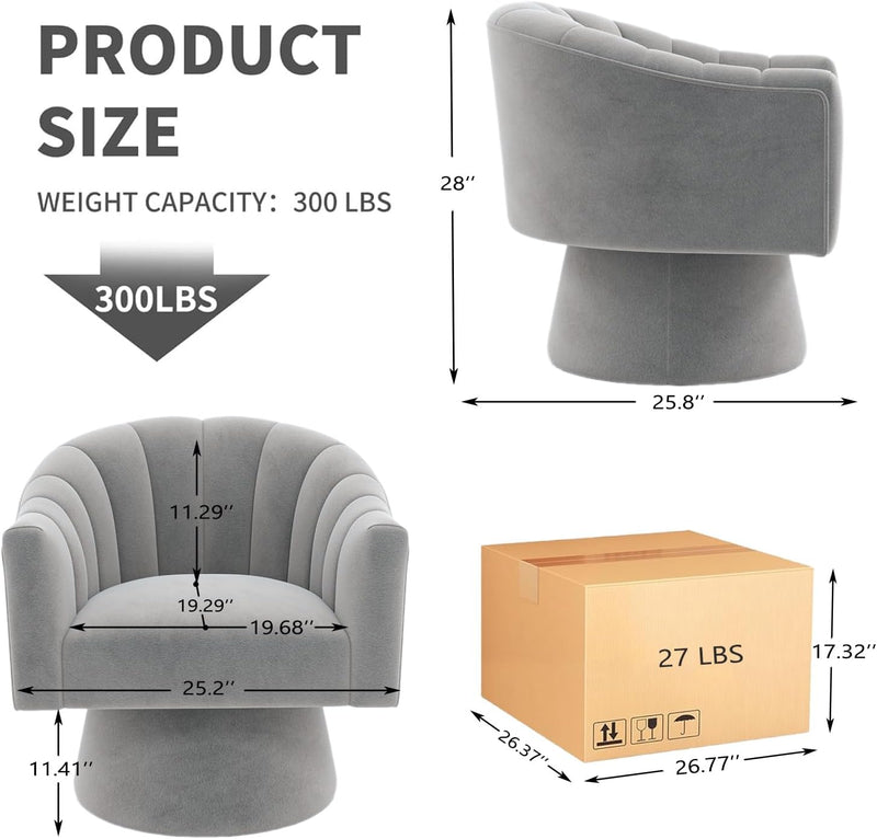 Swivel Accent Chair Upholstered Velvet Barrel for Living