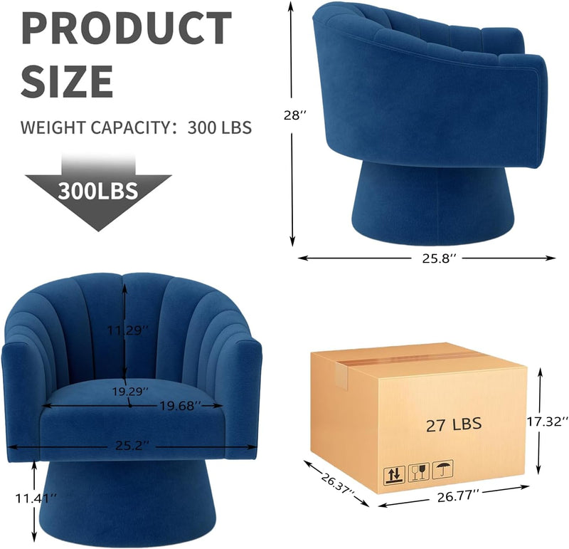 Swivel Accent Chair Upholstered Velvet Barrel for Living