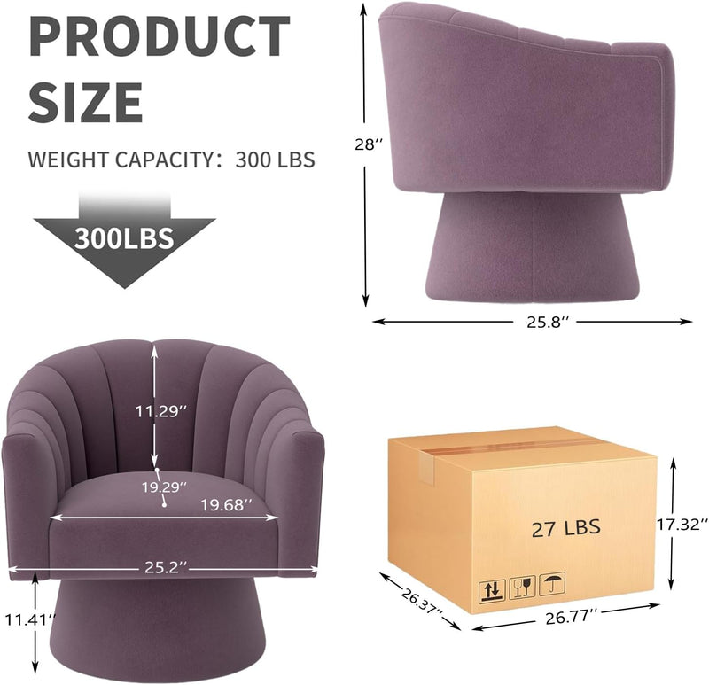 Swivel Accent Chair Upholstered Velvet Barrel for Living