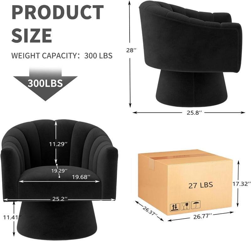 Swivel Accent Chair Upholstered Velvet Barrel for Living