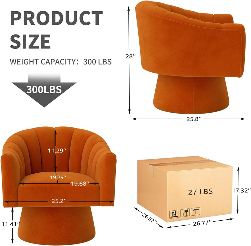 Swivel Accent Chair Upholstered Velvet Barrel for Living