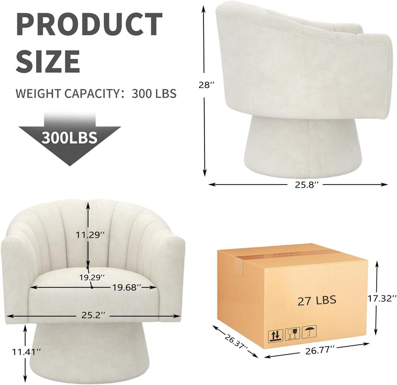Swivel Accent Chair Upholstered Velvet Barrel for Living