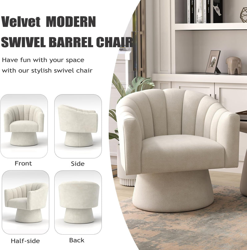 Swivel Accent Chair Upholstered Velvet Barrel for Living