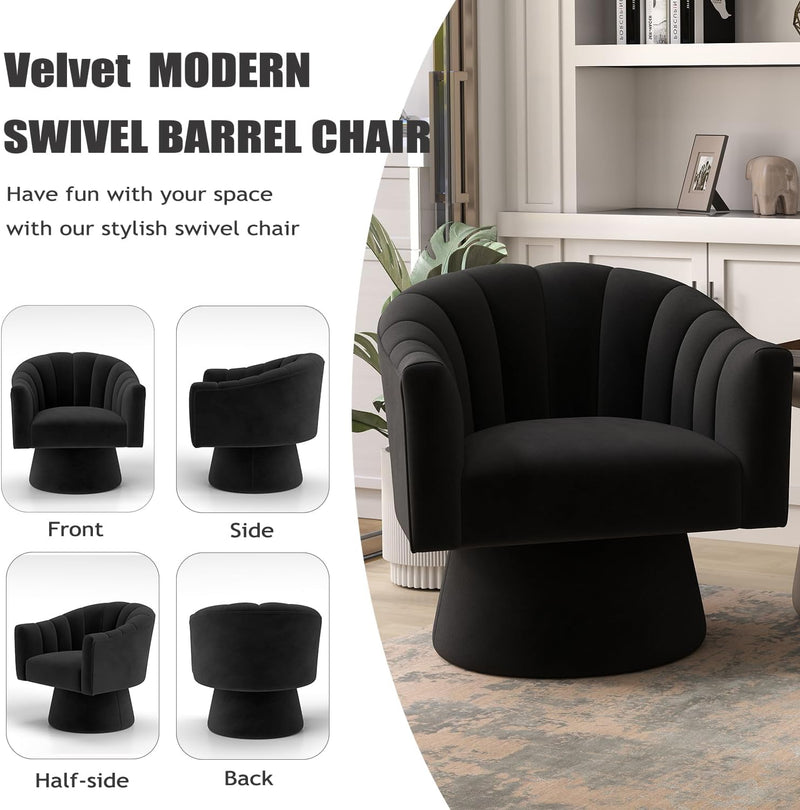 Swivel Accent Chair Upholstered Velvet Barrel for Living