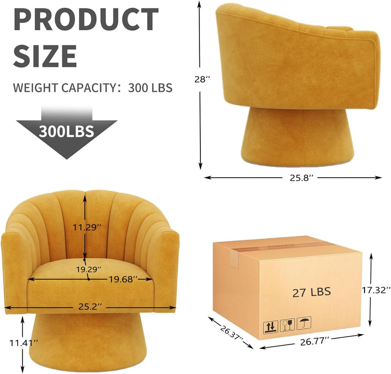 Swivel Accent Chair Upholstered Velvet Barrel for Living