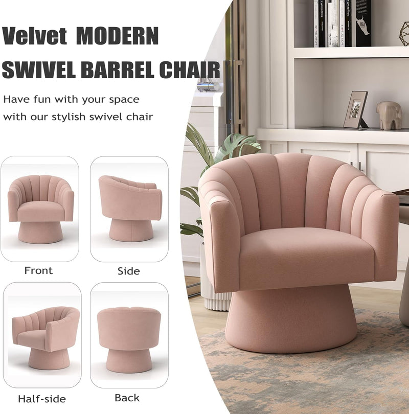 Swivel Accent Chair Upholstered Velvet Barrel for Living