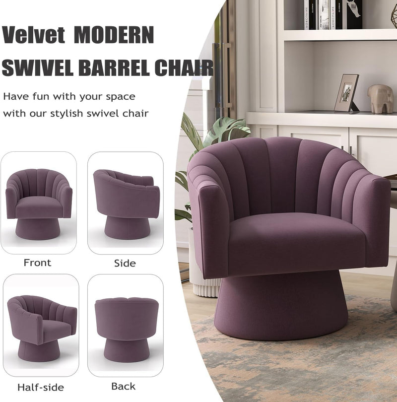 Swivel Accent Chair Upholstered Velvet Barrel for Living