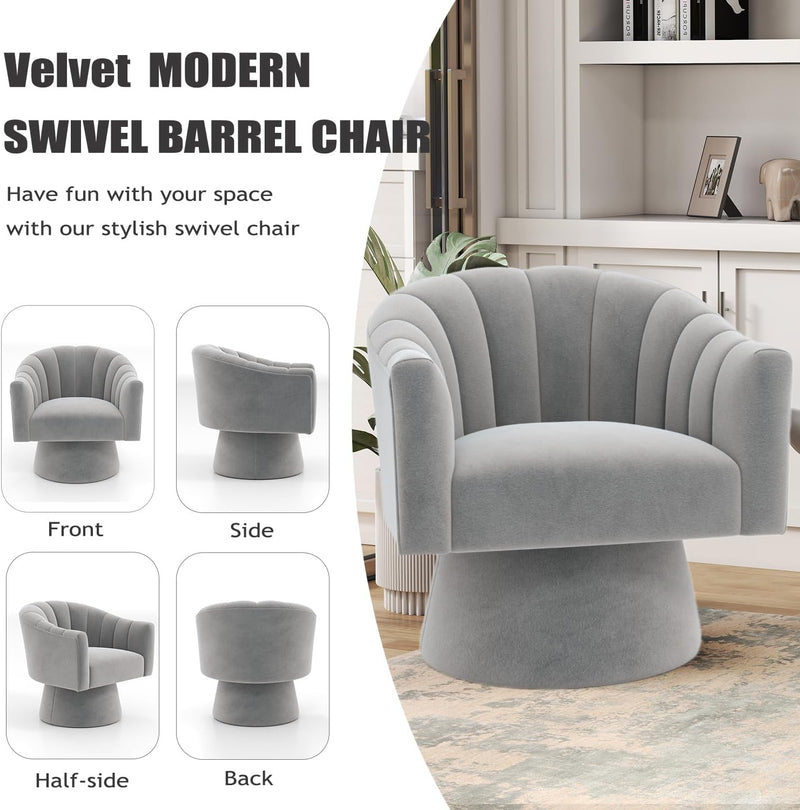 Swivel Accent Chair Upholstered Velvet Barrel for Living