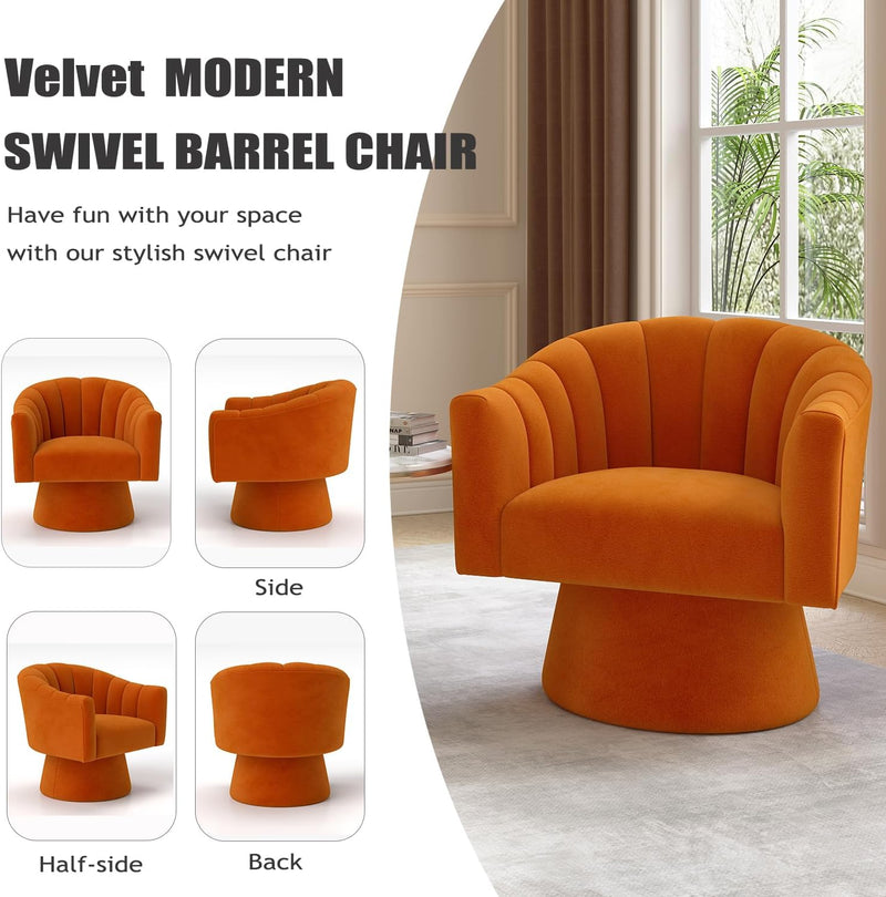 Swivel Accent Chair Upholstered Velvet Barrel for Living