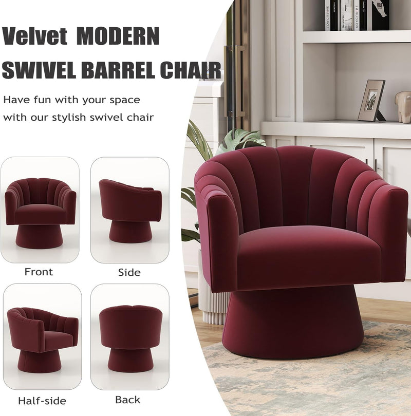 Swivel Accent Chair Upholstered Velvet Barrel for Living