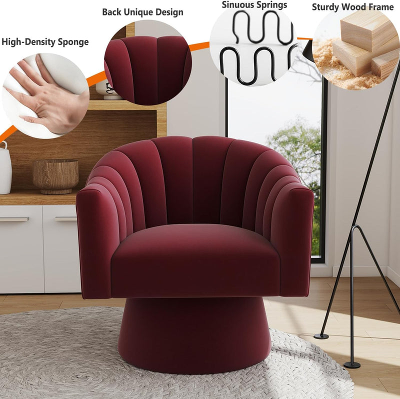 Swivel Accent Chair Upholstered Velvet Barrel for Living