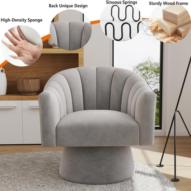 Swivel Accent Chair Upholstered Velvet Barrel for Living