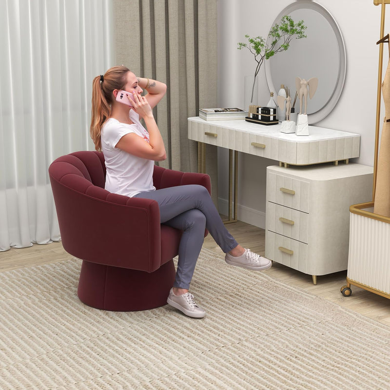 Swivel Accent Chair Upholstered Velvet Barrel for Living