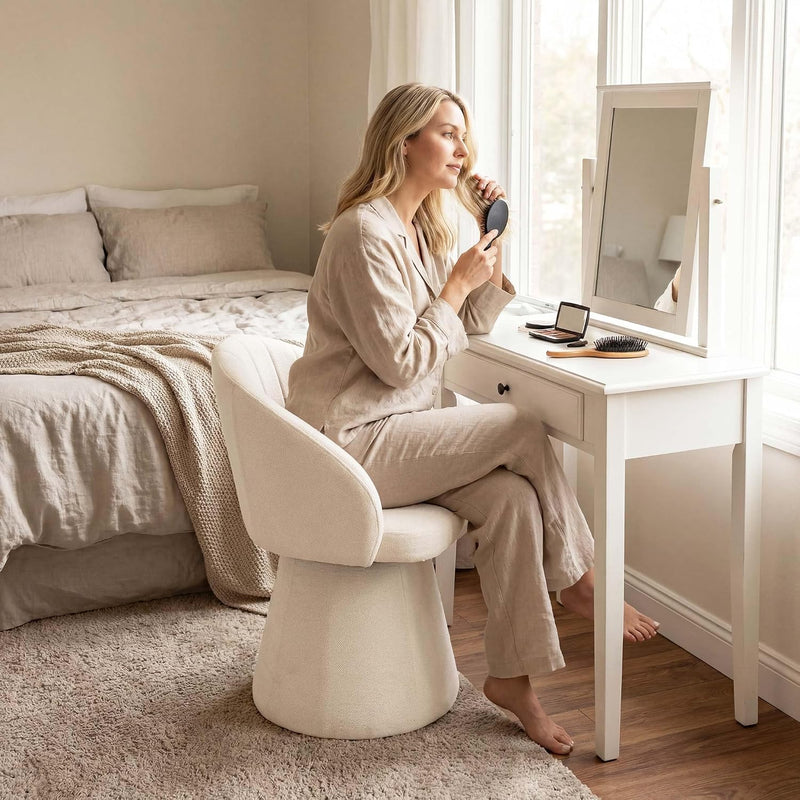 Swivel Chenille Vanity Chair Modern Upholstered Dressing Table