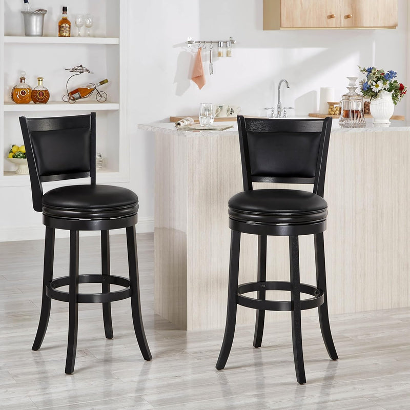 Swivel Counter Stool Wood Frame Kitchen Island Stool-Chair