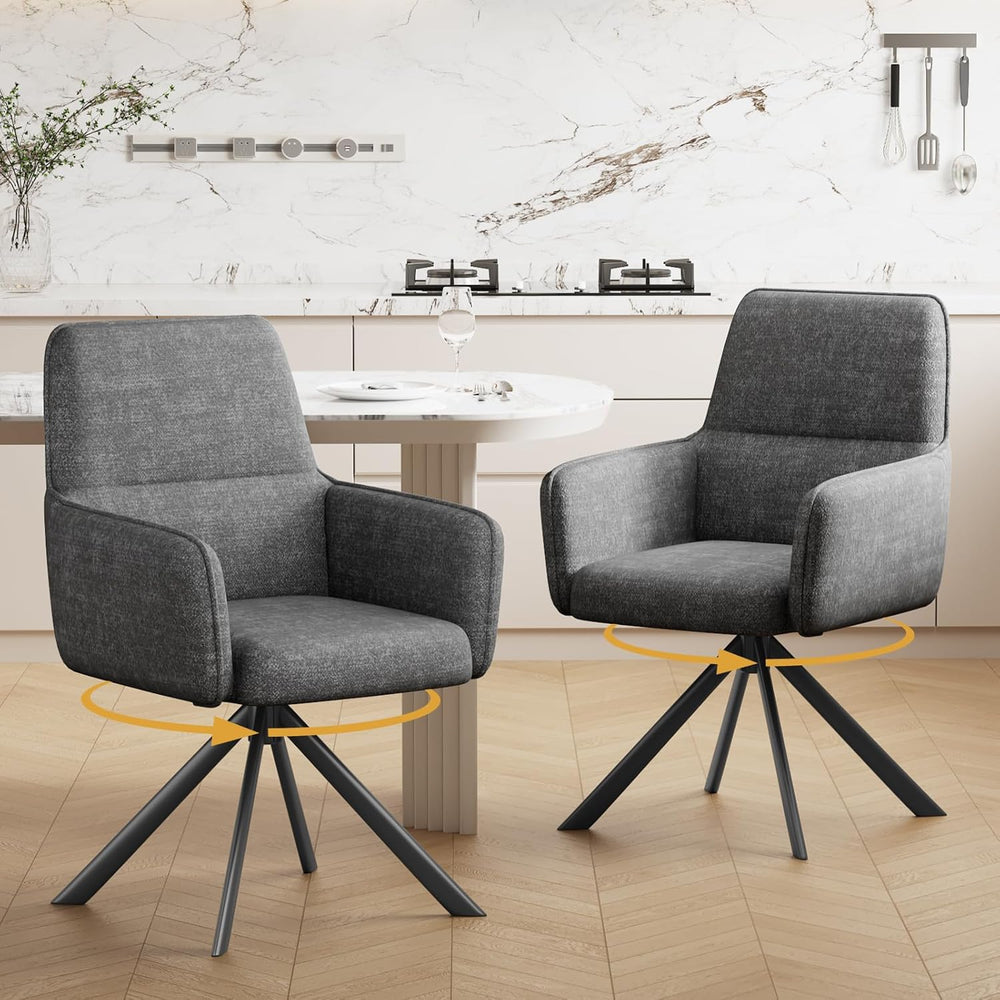 Swivel Dining Chairs with Armrests Upholstered Room Modern (Set of 2)