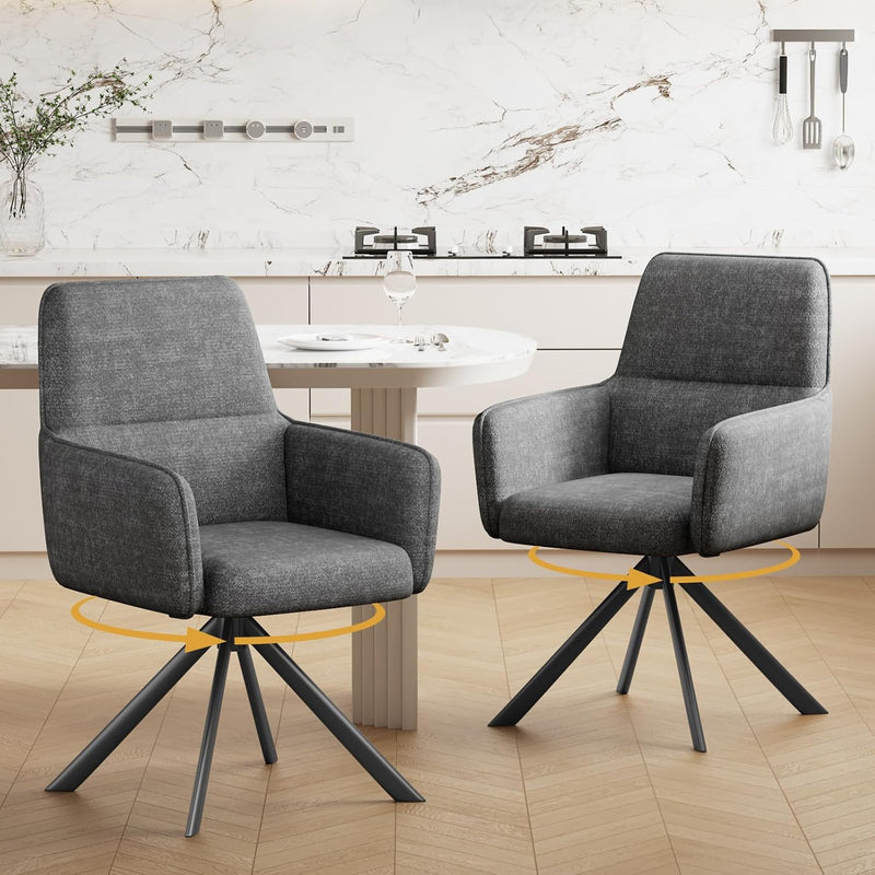 Swivel Dining Chairs with Armrests Upholstered Room Modern (Set of 2)