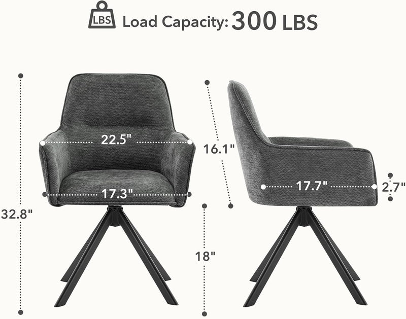 Swivel Dining Chairs with Armrests Upholstered Room Modern (Set of 2)