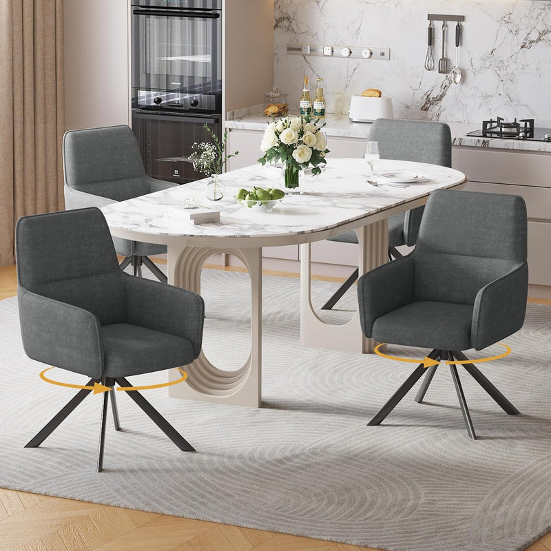 Swivel Dining Chairs with Armrests Upholstered Room Modern (Set of 2)