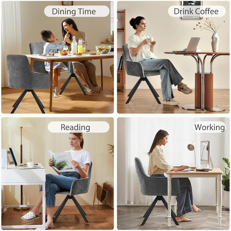 Swivel Dining Chairs with Armrests Upholstered Room Modern (Set of 2)