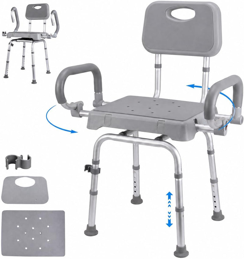 Swivel Shower Chair Height Adjustable Seat Flip-Up Arms