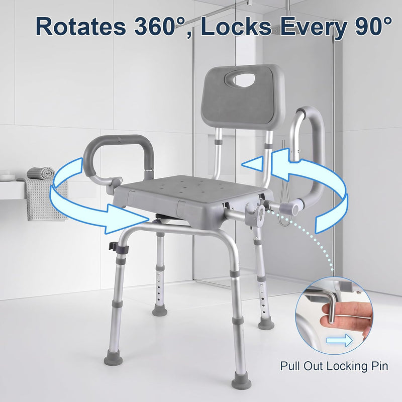 Swivel Shower Chair Height Adjustable Seat Flip-Up Arms